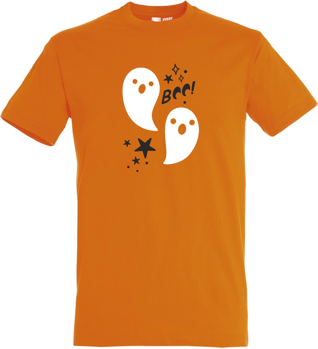 T-shirt kinderen Halloween Boo Spookjes | Halloween kostuum kind dames heren | verkleedkleren meisje jongen | Oranje | maat 128